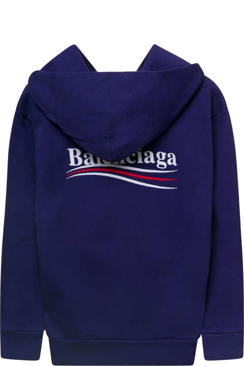 Blue Hoodie With Logo Print On The Front And Back In Cotton Girl