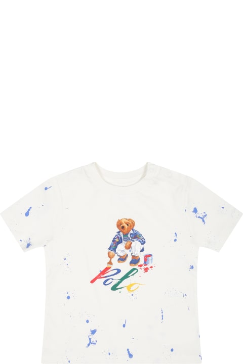 Ralph Lauren T-Shirts & Polo Shirts for Baby Boys Ralph Lauren White T-shirt For Baby Boy With Polo Bear