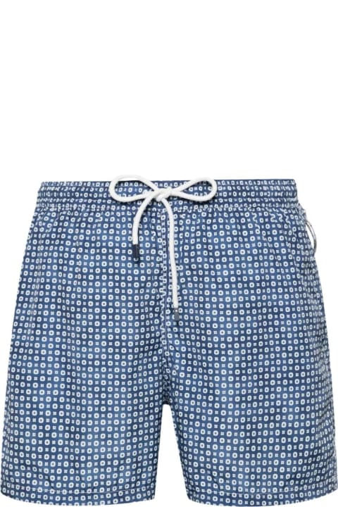 Fedeli for Men Fedeli Blue Swim Shorts With Micro Pattern