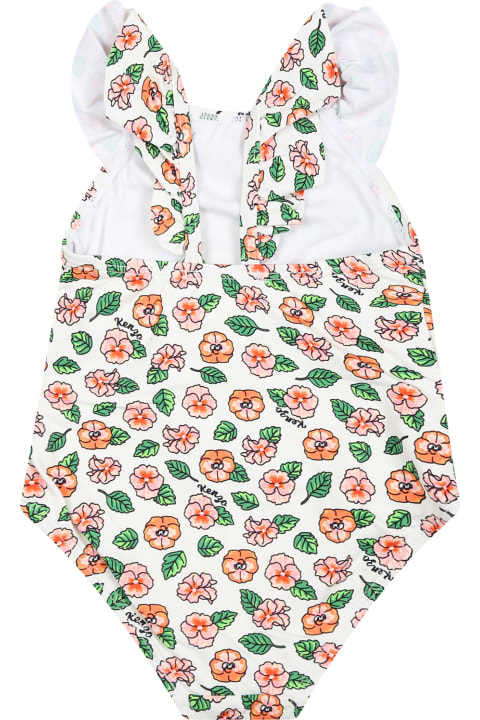 Kenzo Kids Swimwear for Baby Boys Kenzo Kids White Swimwuit For Baby Girl With Floral Print