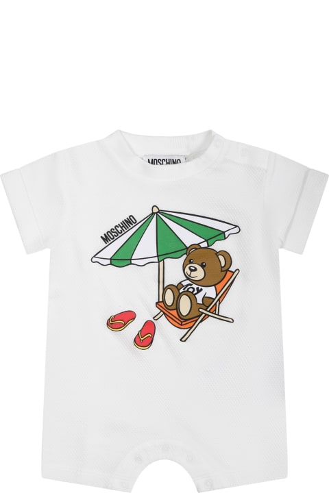 Sale for Baby Boys Moschino White Romper For Babies With Teddy Bear