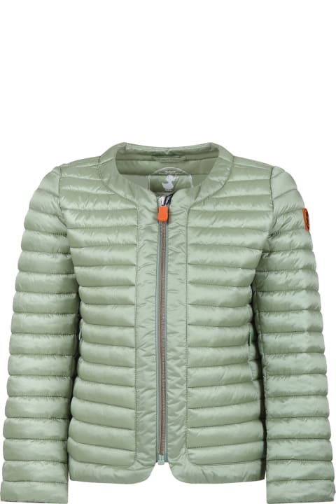 Save the Duck for Kids Save the Duck Green Vela Down Jacket For Girl With Iconic Logo