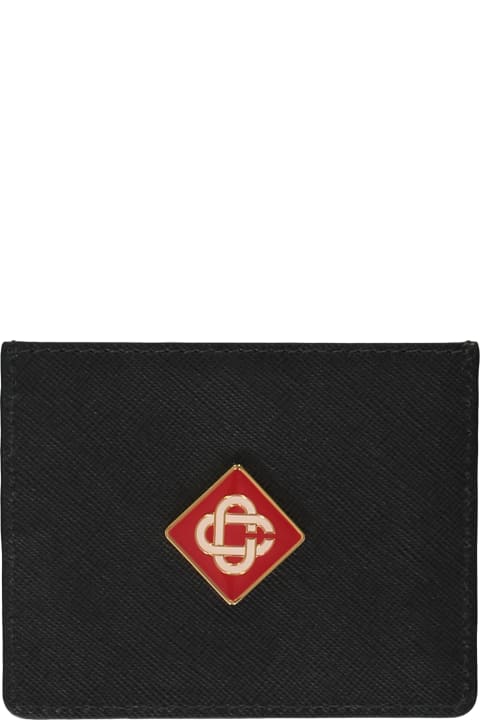 Wallets for Men Casablanca Logo Detail Leather Card Holder