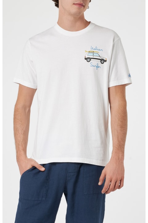 Homeware MC2 Saint Barth Man Cotton T-shirt With Panda Print And Italian Surfer Embroidery | Panda Special Edition