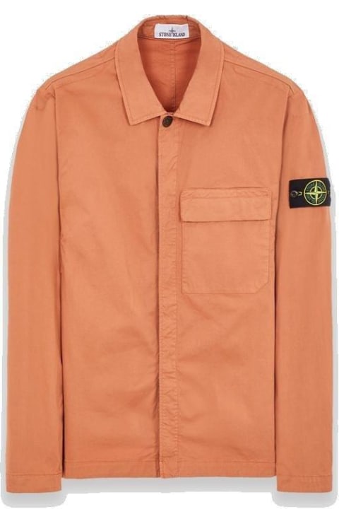 Coats & Jackets for Men Stone Island Logo Patch Collared Shirt Jacket
