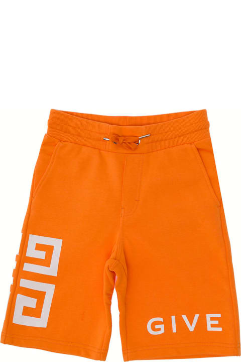 Boy Blend Cotton Orange Bermuda With Logo