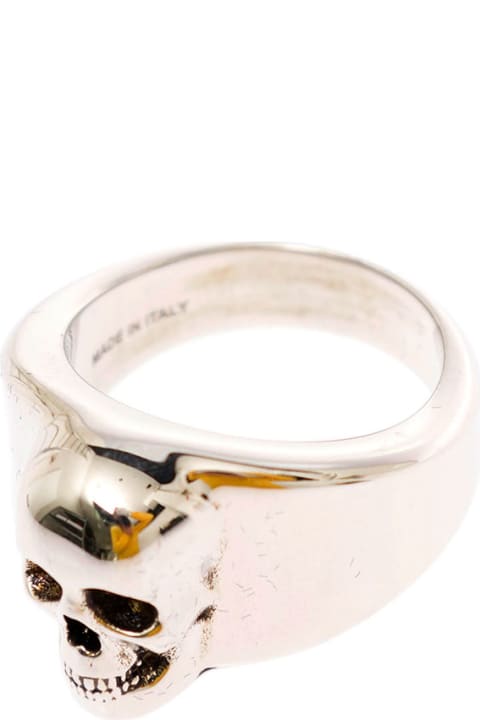 Alexander Mcqueen Man's Skull Silver Colored Brass Ring