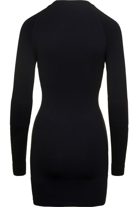 Mini Tight Black Dress With Contrasting Logo Print At The Front In Stretch Polyamide Woman