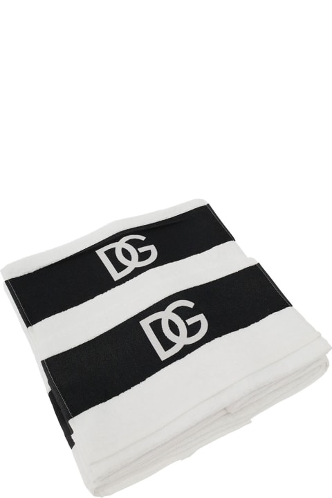 Home Décor Dolce & Gabbana White Set Of Five Towels With Dg Logo In Terry Cotton