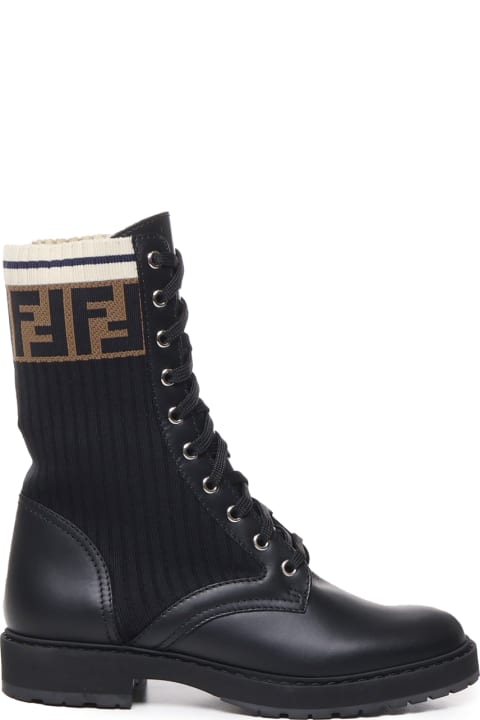 Fendi Boots for Women Fendi Leather And Mesh Biker Boots With Ff Monogram
