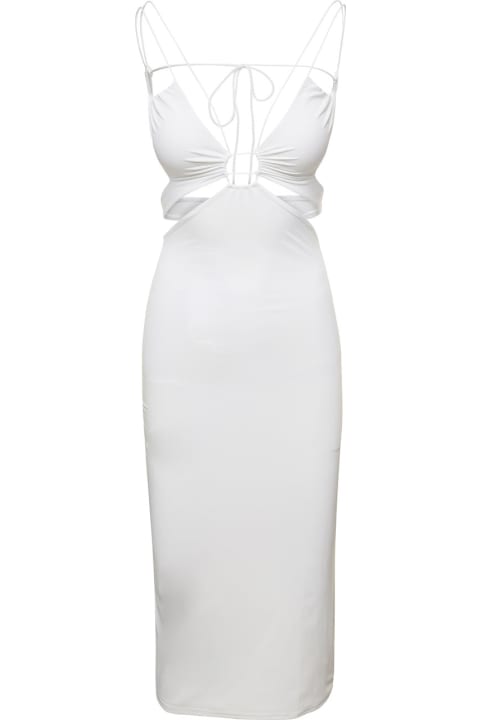 'klea' Midi White Dress With Cut-out Detail And Spaghetti Straps In Stretch Polyamide Woman