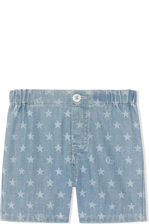 Sale for Baby Girls Gucci Blue Denim Shorts With Star Motif All-over In Cotton Boy