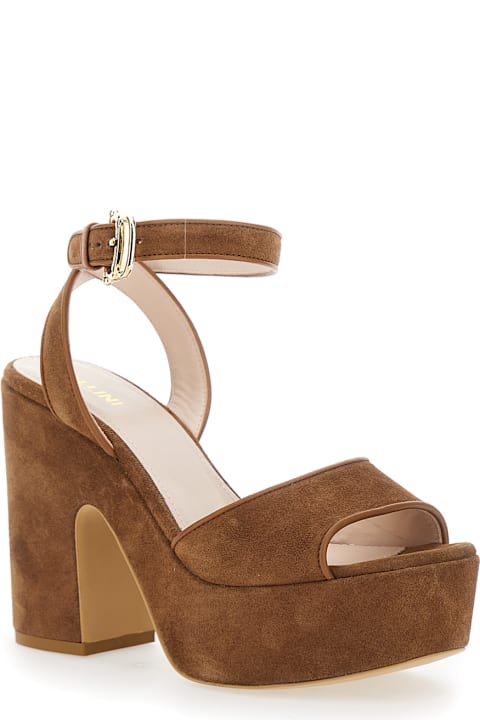 Pollini Shoes for Women Pollini Brown Sandals With Ankle Strap And Platform With Chunky Heel In Suede Woman
