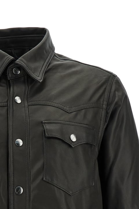 Black Western Jacket With Long Sleeve In Smooth Leather Man
