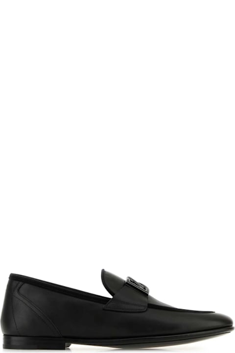 آخر صيحات الموضة من القسم الرجالي Dolce & Gabbana Black Leather Erice Loafers