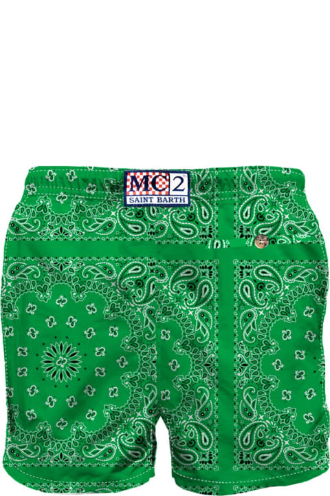 Homeware MC2 Saint Barth Man Swim Shorts With Green Bandanna Print