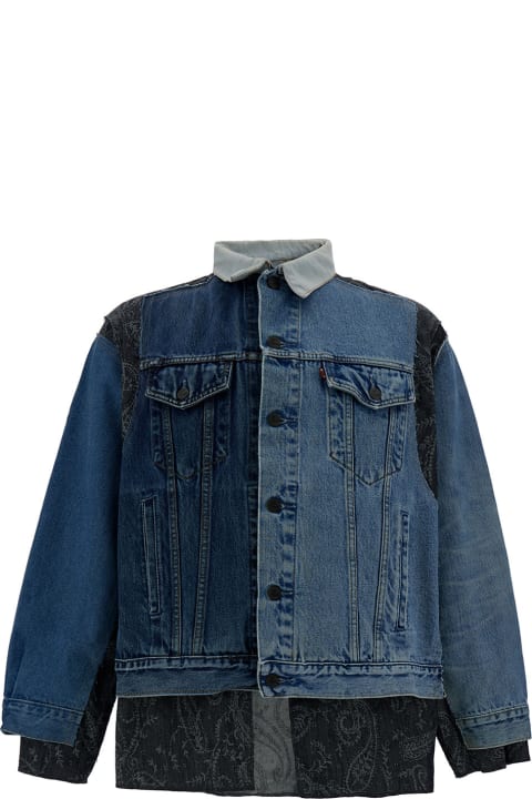 Needles Coats & Jackets for Men Needles Blue Patchwork Asymmetric Jacket In Cotton Denim Man