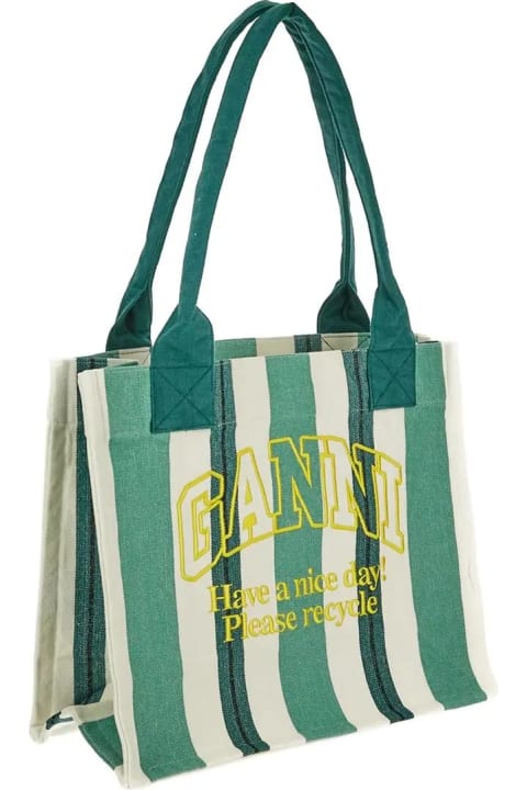 Ganni for Women Ganni Large Striped Canvas Tote Bag
