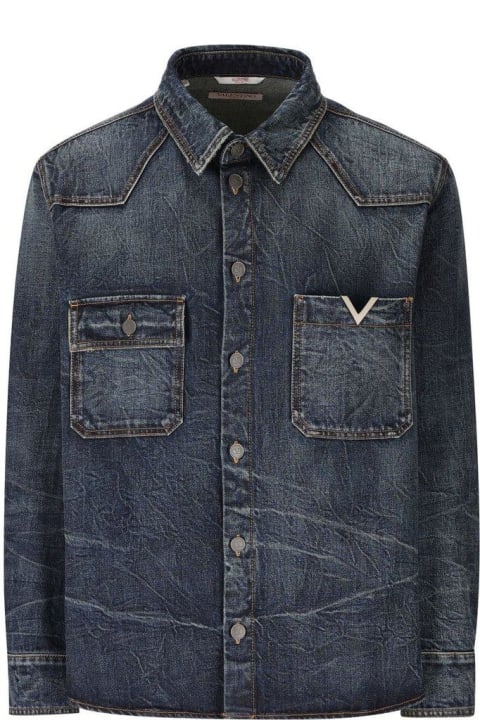 Coats & Jackets for Men Valentino V-logo Buttoned Denim Jacket