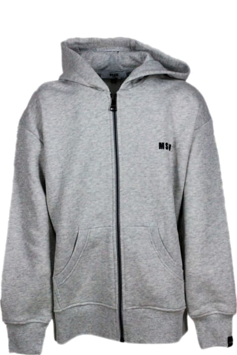 ボーイズ MSGMのニットウェア＆スウェットシャツ MSGM Cotton Sweatshirt With Hood With Side Pockets, Zip Closure And Writing