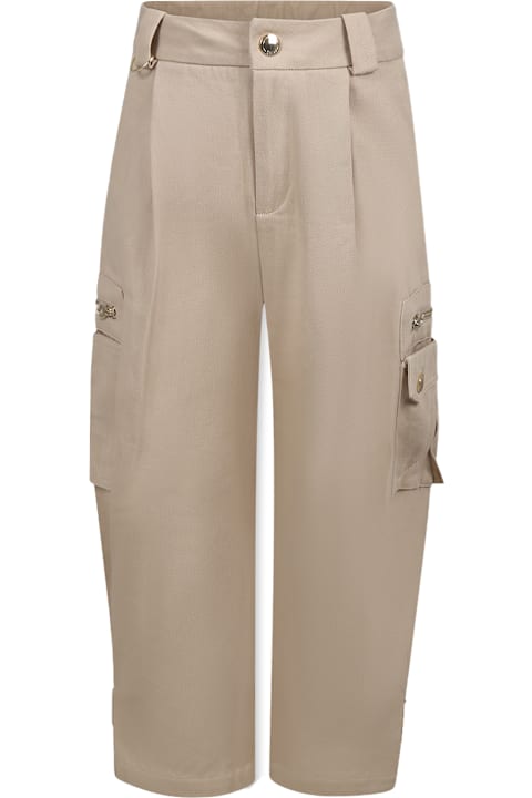 Bottoms for Girls Chloé Beige Trousers For Girl With Logo