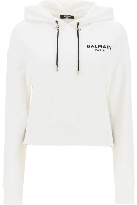 ウィメンズ Balmainのウェア Balmain Cropped Sweatshirt With Flocked Logo Print
