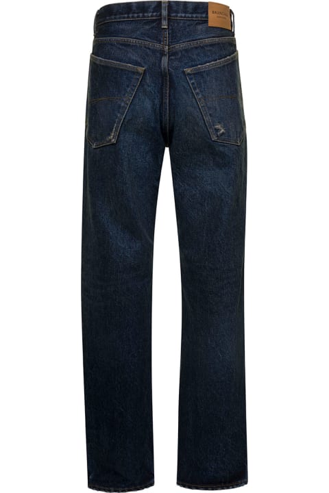 Blue 5-pocket Jeans With Logo Patch In Cotton Denim Man