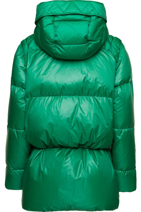 'chiara Emerald Green Down Jacket With Detachable Sleeves And End Band With Shiny Finish In Nylon Woman Anitroc