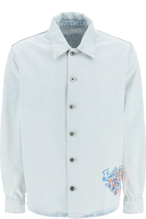 Coats & Jackets for Men Off-White Graffiti Logo Denim Overshirt Jacket