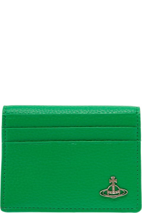 Wallets for Women Vivienne Westwood Green Befold Card Holder With Orb Logo In Hammered Leather Woman