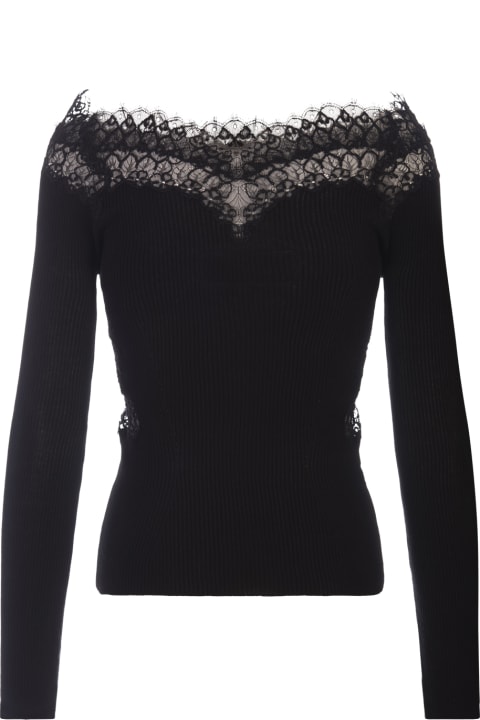 Ermanno Scervino Sweaters for Women Ermanno Scervino Black Sweater With Lace And Boat Neckline