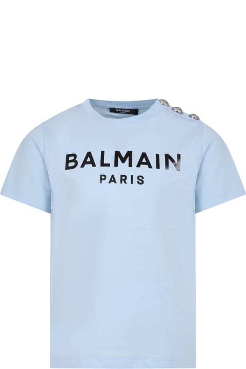 Sale for Boys Balmain Light Blue T-shirt For Kids With Logo