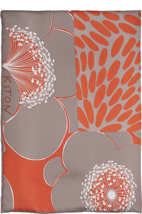 Kiton Scarves & Wraps for Women Kiton Orange Printed Silk Scarf