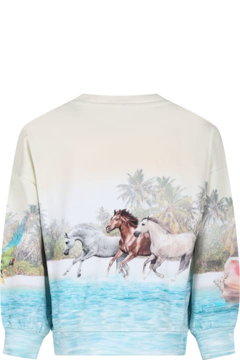 ガールズ Moloのトップス Molo Ivory Sweatshirt For Girl With Horses Print