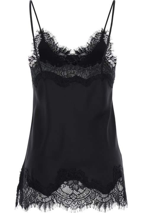Gold Hawk Topwear for Women Gold Hawk 'coco' Black Camie Top With Tonal Lace Trim In Silk Woman