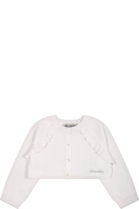ベビーガールズ Simonettaのニットウェア＆スウェットシャツ Simonetta White Cardigan For Baby Girl With Logo