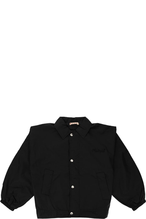 Marni for Kids Marni Black Shirt With Tonal Logo Embroidery In Nylon Boy