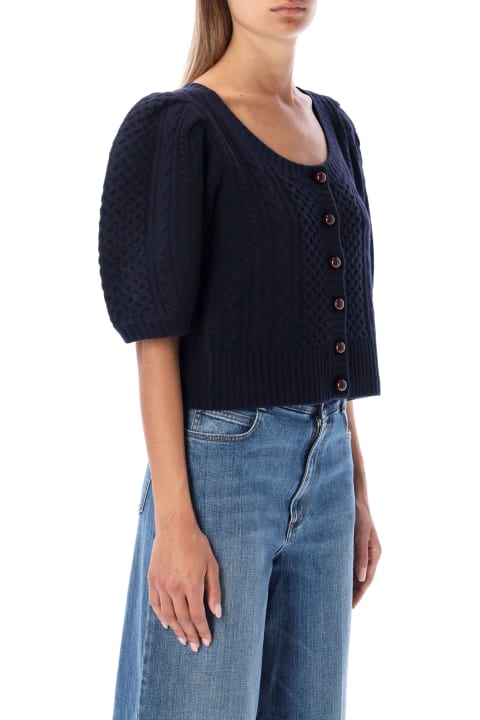 Calliope Cable Knit Puff Sleeves Cardigan