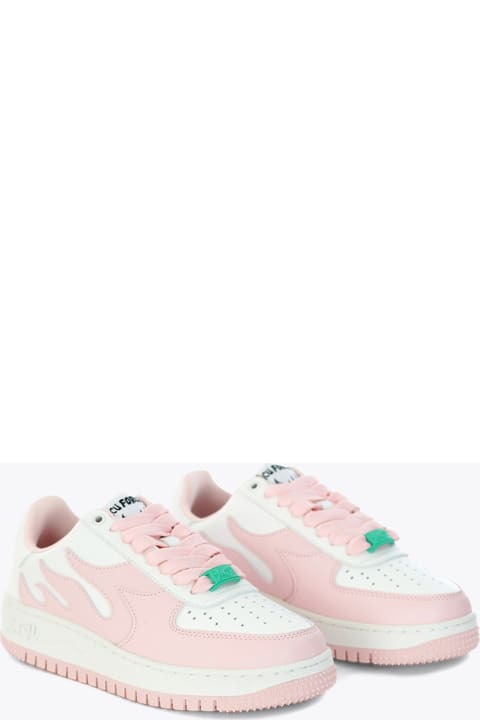 Acu Force Tech Spec White and pink leather low sneaker with flames - Acu force tech spec