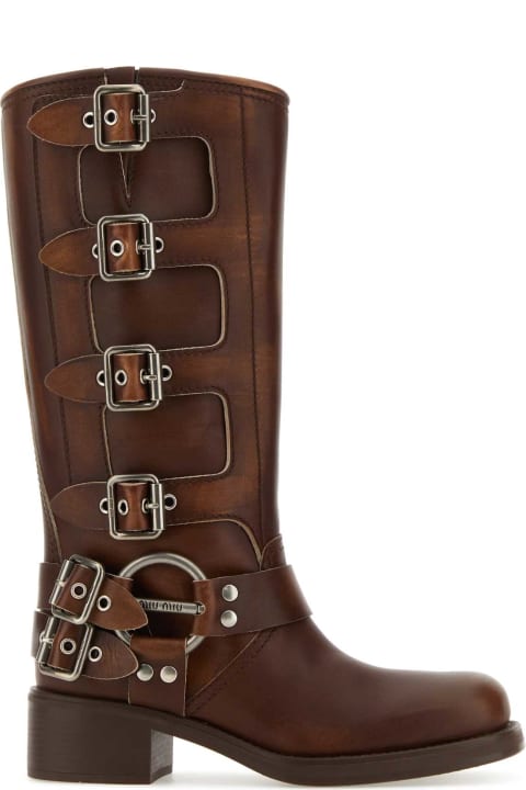 Boots Sale for Women Miu Miu Brown Leather Boots