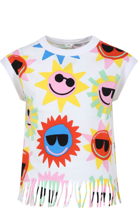 Stella McCartney Kids Stella McCartney Kids White Tank Top For Girl With All-over Multicolor Pattern