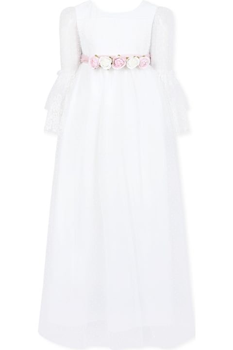 Homeware Monnalisa White Dress For Girl With Flowers