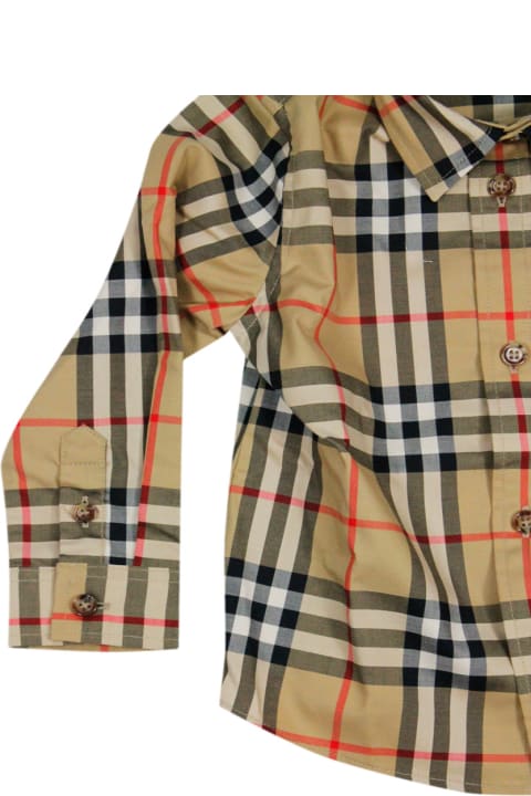 Topwear for Baby Boys Burberry Stretch Cotton Twill Shirt With Patch Pocket On The Chest In A Vintage Check Pattern