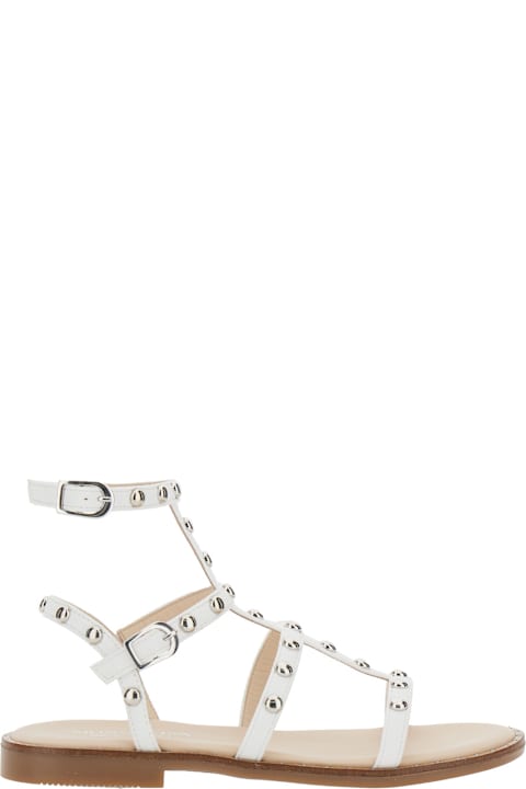 Monnalisa Shoes for Girls Monnalisa White Sandals With All-over Applied Studs In Tech Fabric Girl