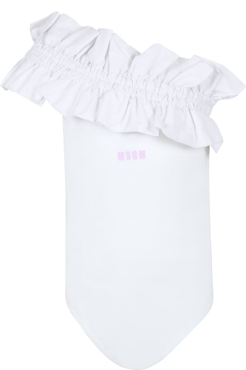 Fashion for Girls MSGM White Bodysuit For Girl With Logo