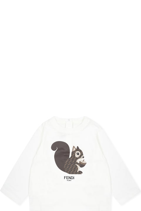 Fendi T-Shirts & Polo Shirts for Baby Girls Fendi White T-shirt For Babykids With Fendi Squirrel