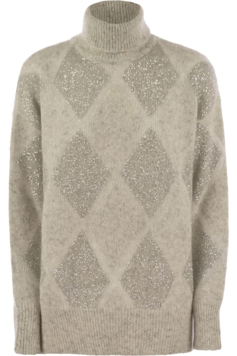 Homeware Brunello Cucinelli Dazzling Argyle Turtleneck Sweater In Wool And Mohair