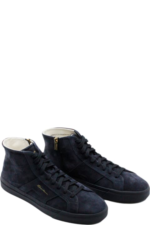 Santoni Sneakers for Men Santoni High-top Sneaker In Soft Suede Calfskin With Side Zip And Laces With Side Logo Lettering
