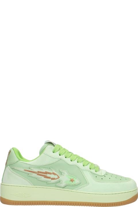 Sneakers In Green Suede And Leather