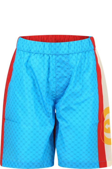 Multicolor Beach Shorts For Boy With All-over Logo Gg